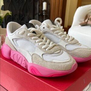 Valentino Garavani White and Pink Sneakers
